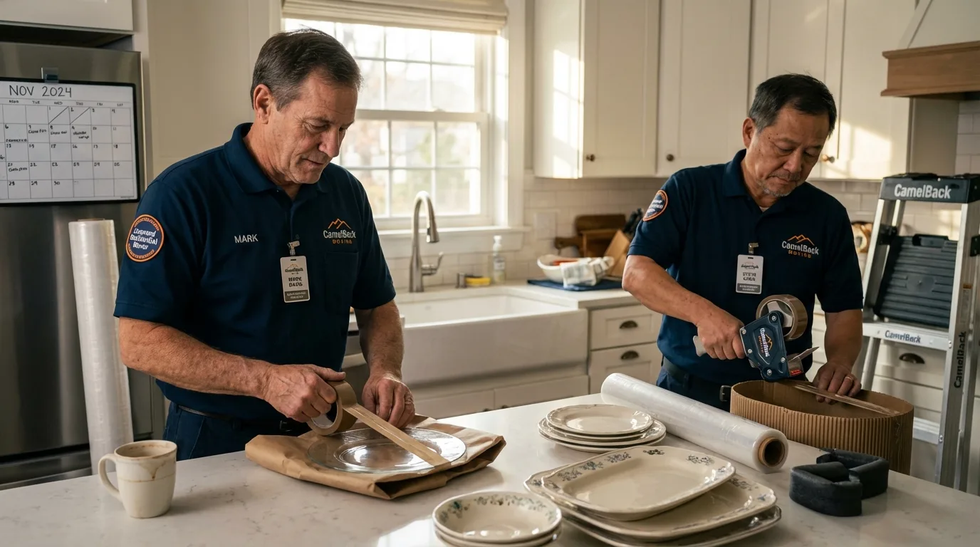 Professional crew packing kitchen dishware in McLoud, OK